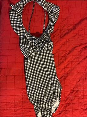 Shoshanna Black and White Gingham One-Piece Swimsuit